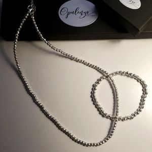 Opulenza Sterling Silver Diamond Cut Necklace and Stetch Bracelet Set